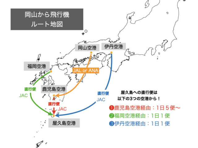 岡山から屋久島への行き方ルート地図